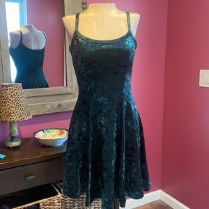 Vintage 80’s Jumping Joy Green Crushed Velvet Skater Dress Small